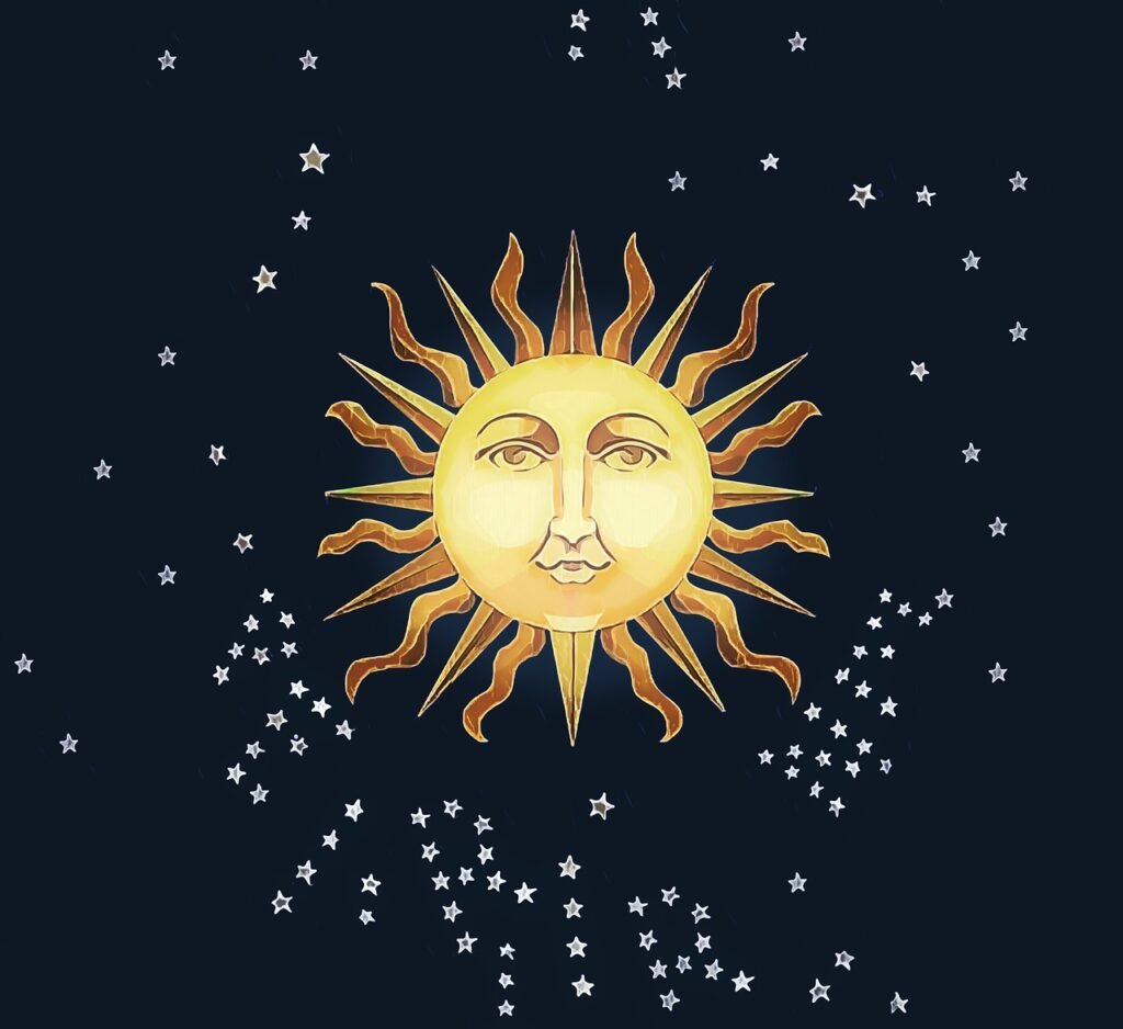 sun, stars, moon