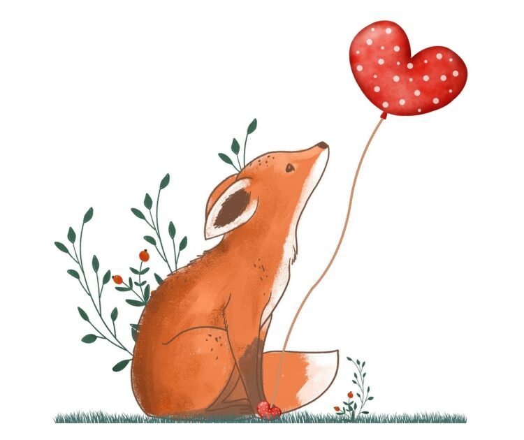 fox, balloon, heart